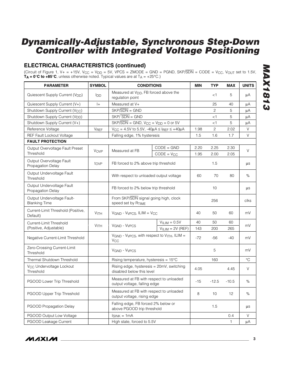 Electrical characteristics (continued) | Rainbow Electronics MAX1813 User Manual | Page 3 / 38