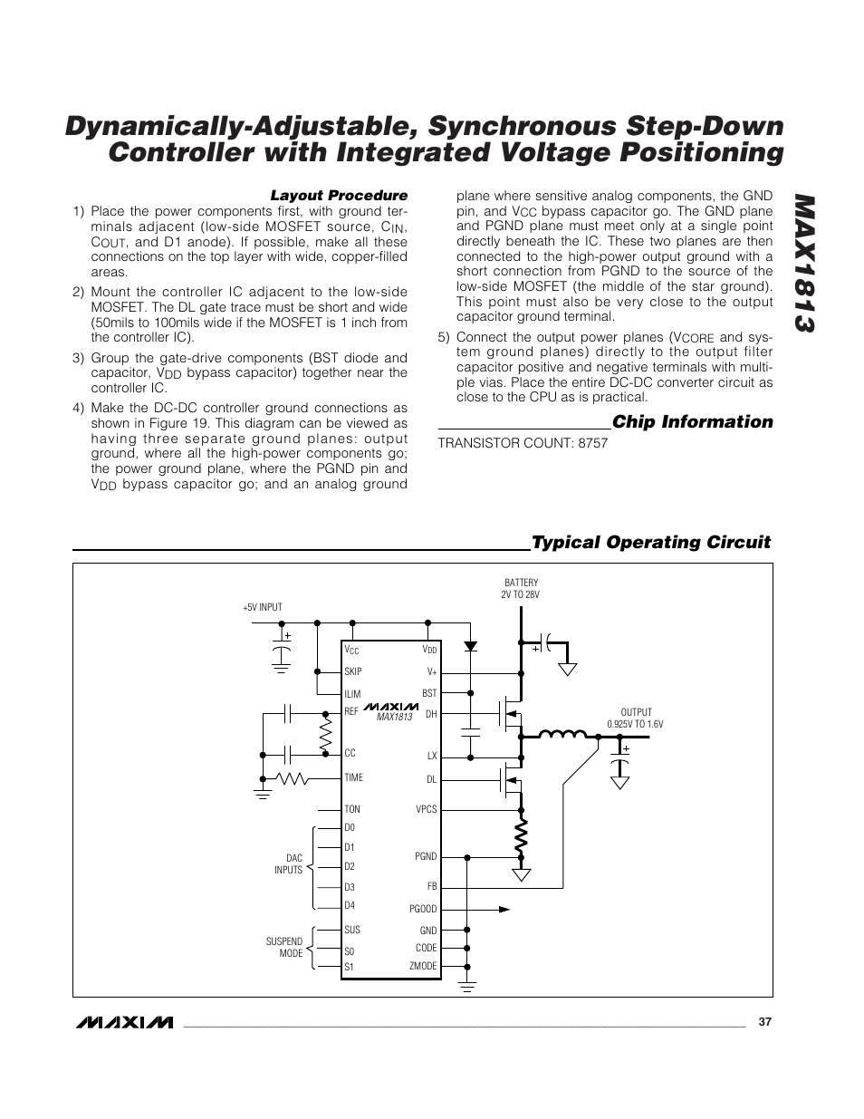 Typical operating circuit, Chip information | Rainbow Electronics MAX1813 User Manual | Page 37 / 38