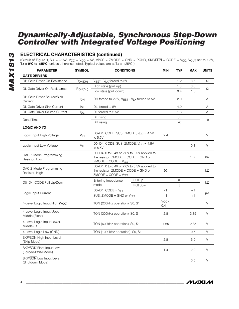 Electrical characteristics (continued) | Rainbow Electronics MAX1813 User Manual | Page 4 / 38