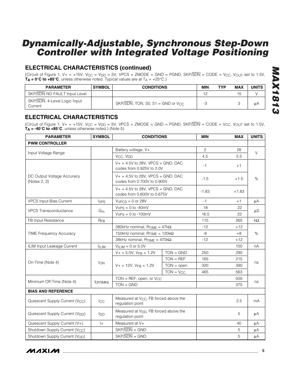 Electrical characteristics (continued), Electrical characteristics | Rainbow Electronics MAX1813 User Manual | Page 5 / 38