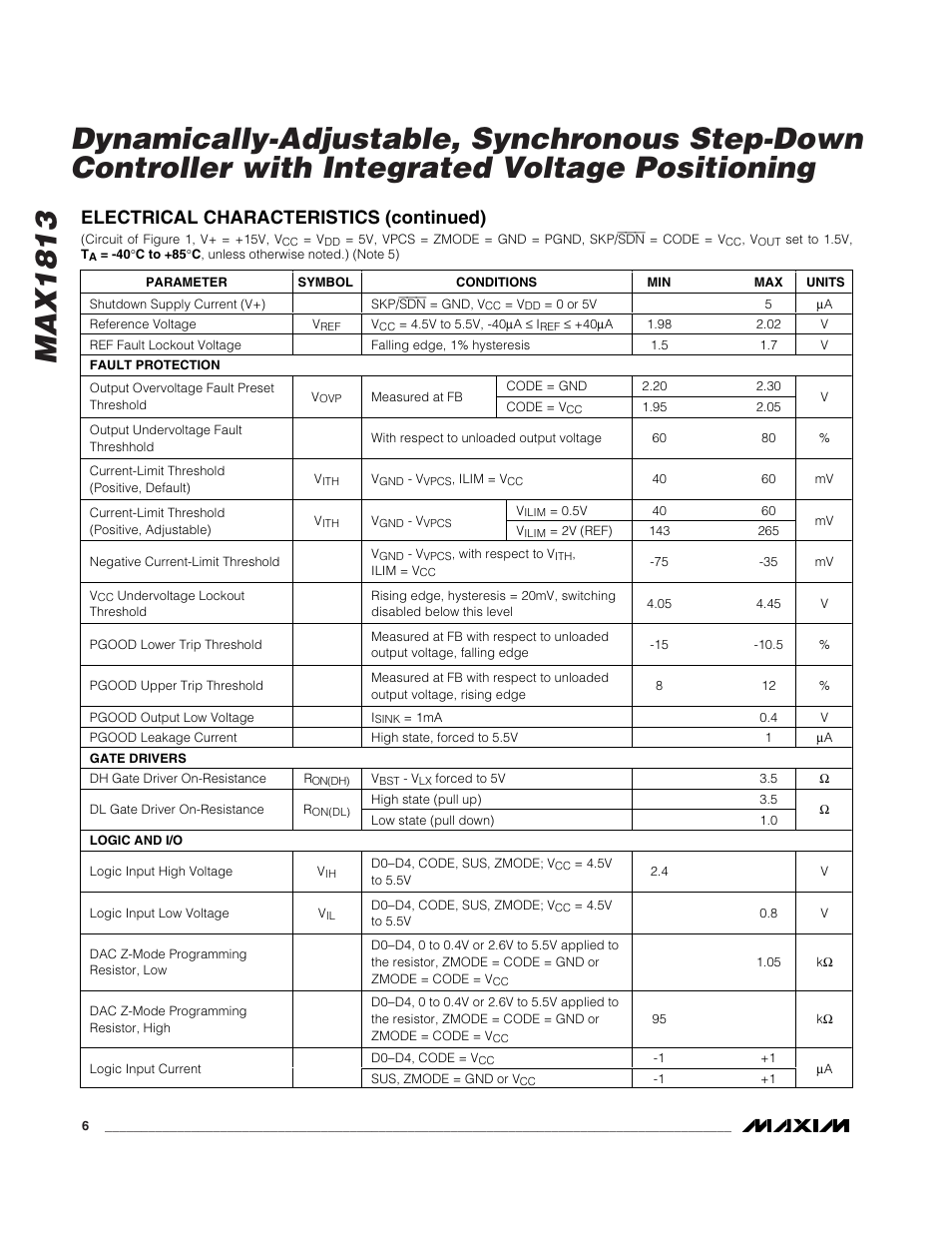 Electrical characteristics (continued) | Rainbow Electronics MAX1813 User Manual | Page 6 / 38