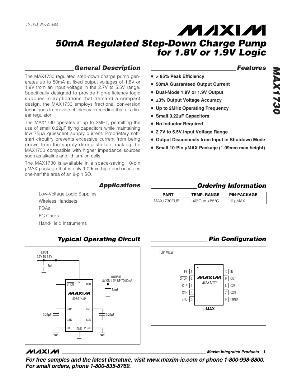 Rainbow Electronics MAX1730 User Manual | 8 pages