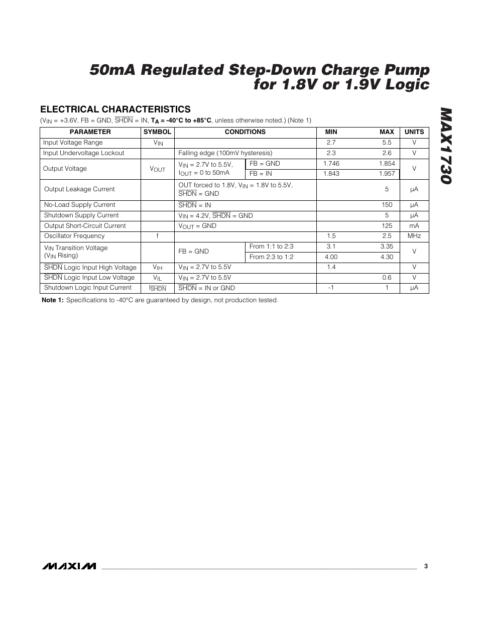 Electrical characteristics | Rainbow Electronics MAX1730 User Manual | Page 3 / 8