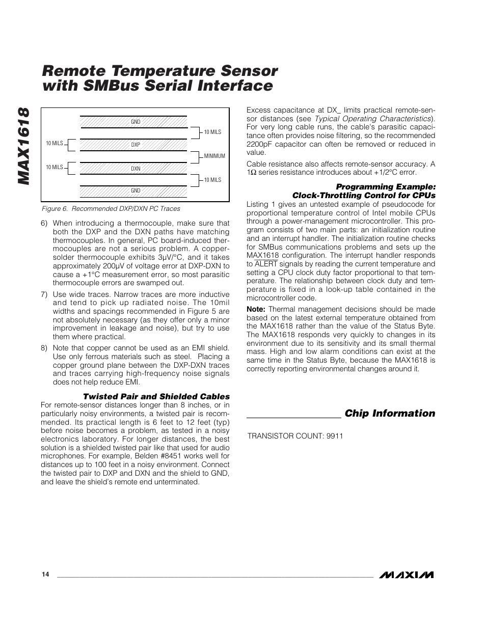 Chip information | Rainbow Electronics MAX1618 User Manual | Page 14 / 18