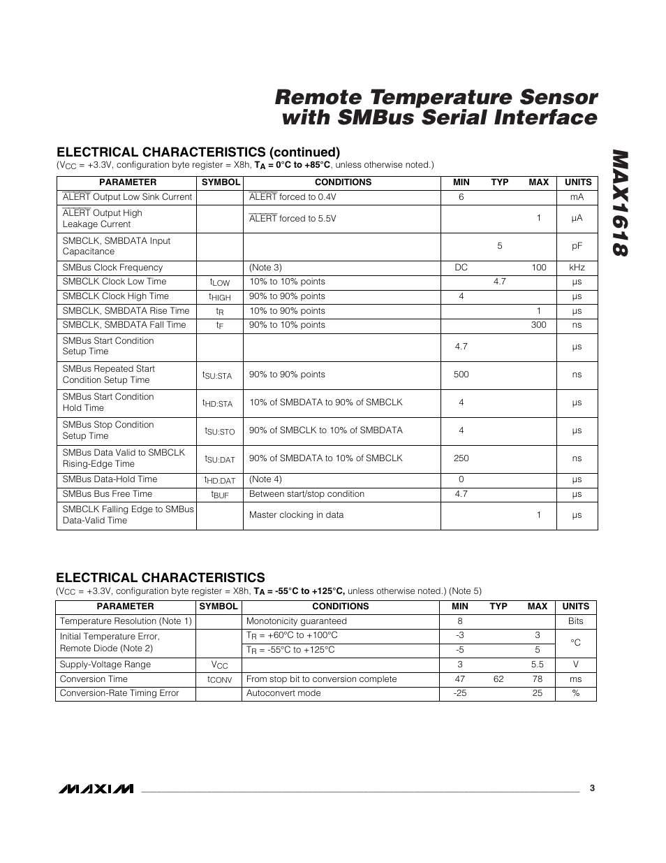 Electrical characteristics (continued), Electrical characteristics | Rainbow Electronics MAX1618 User Manual | Page 3 / 18