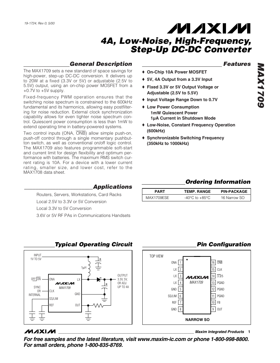 Rainbow Electronics MAX1709 User Manual | 12 pages
