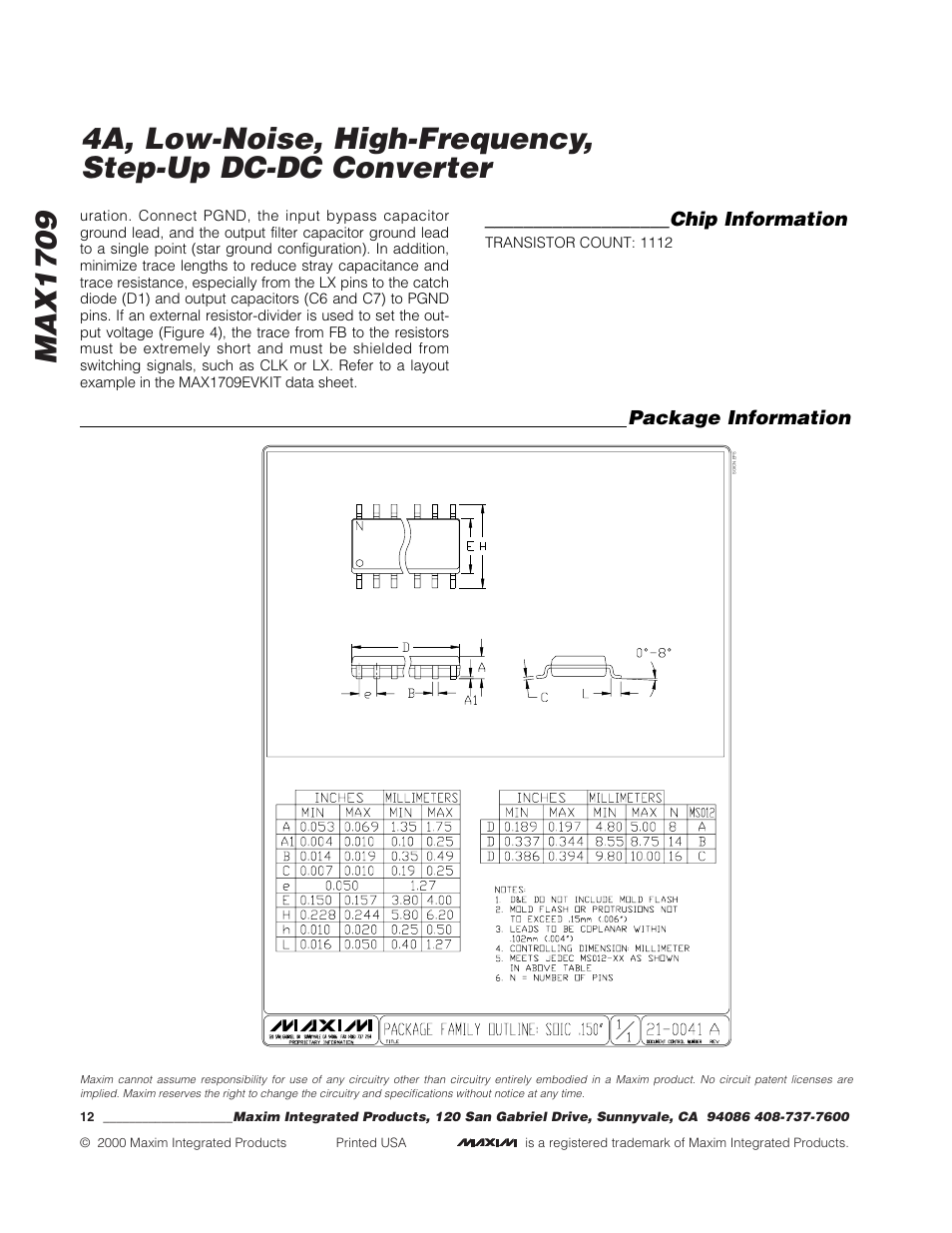 Rainbow Electronics MAX1709 User Manual | Page 12 / 12