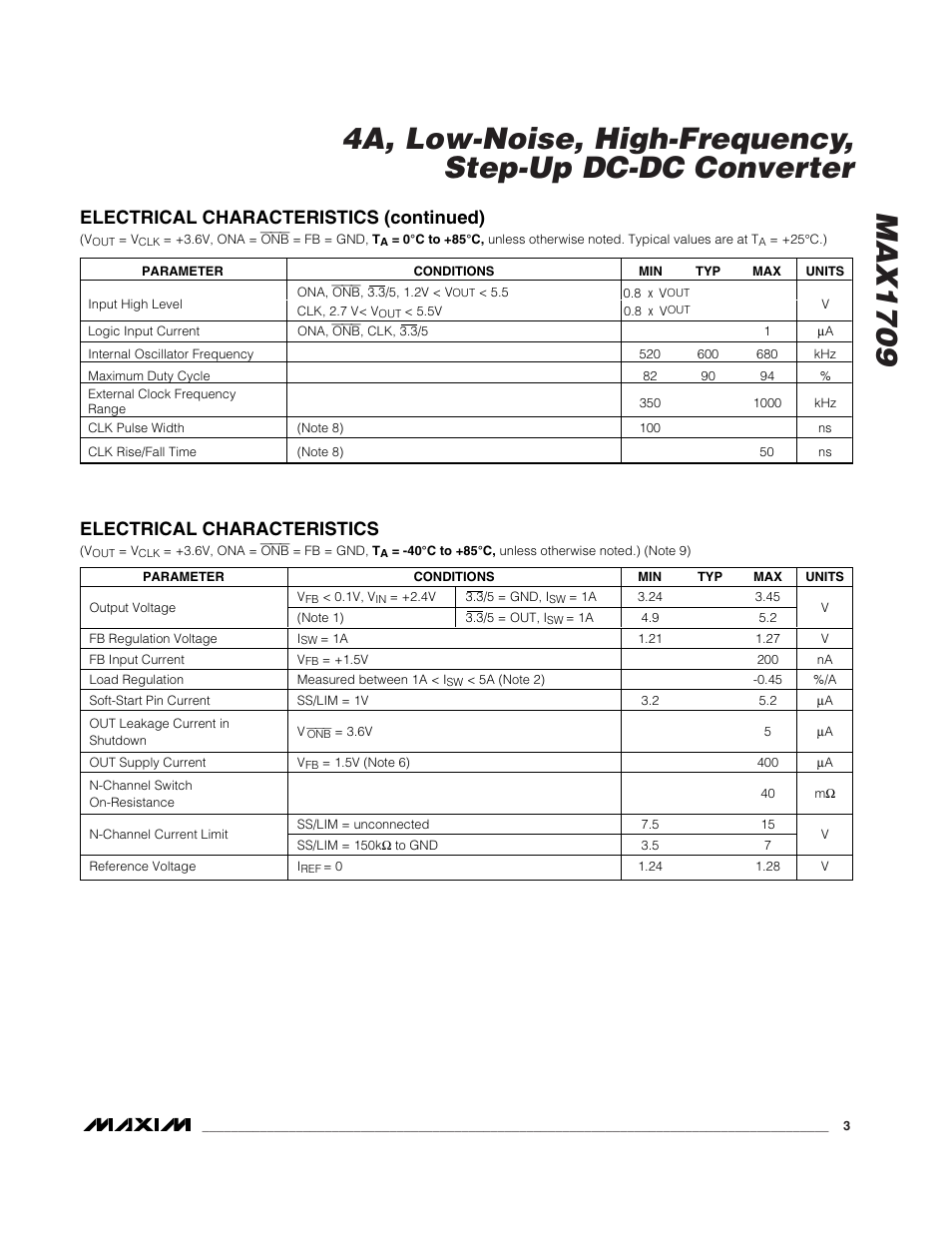 Electrical characteristics (continued), Electrical characteristics | Rainbow Electronics MAX1709 User Manual | Page 3 / 12