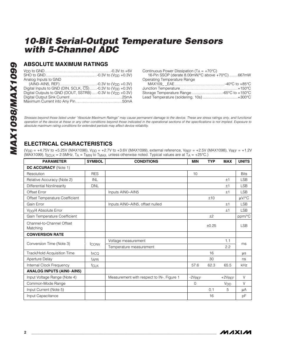 Rainbow Electronics MAX1099 User Manual | Page 2 / 20