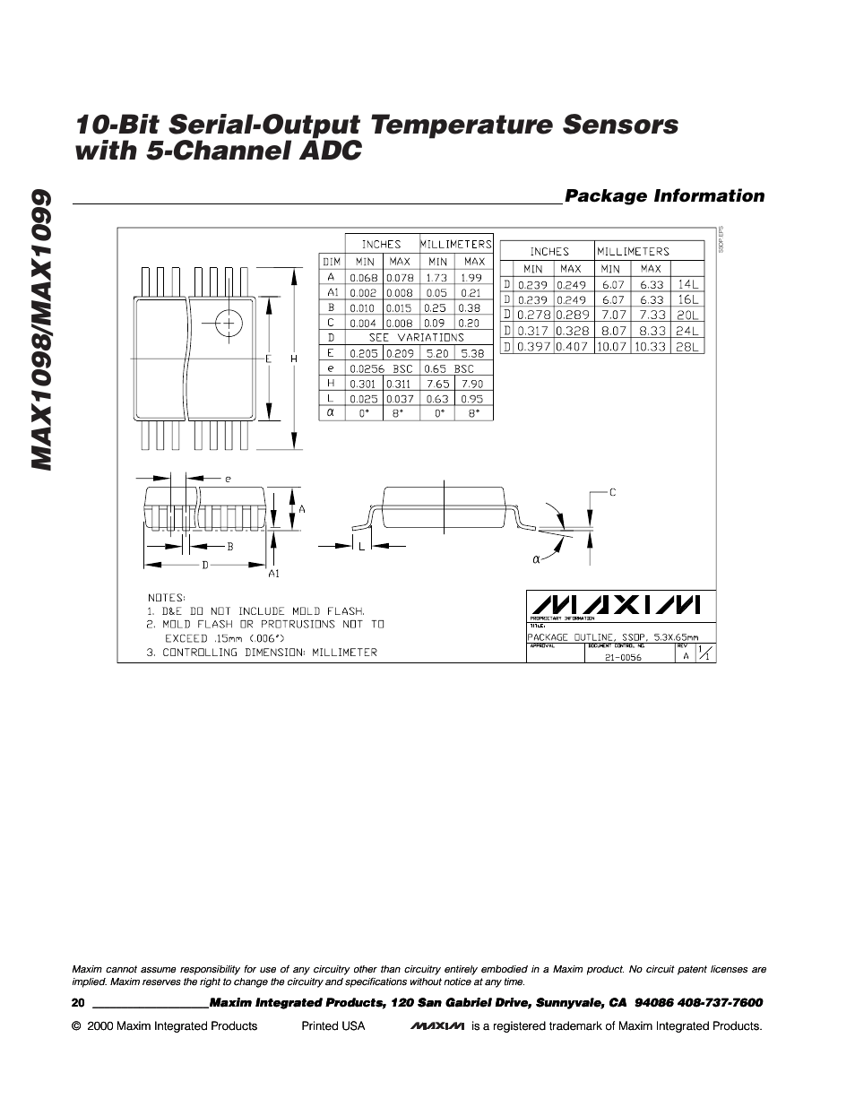 Package information | Rainbow Electronics MAX1099 User Manual | Page 20 / 20