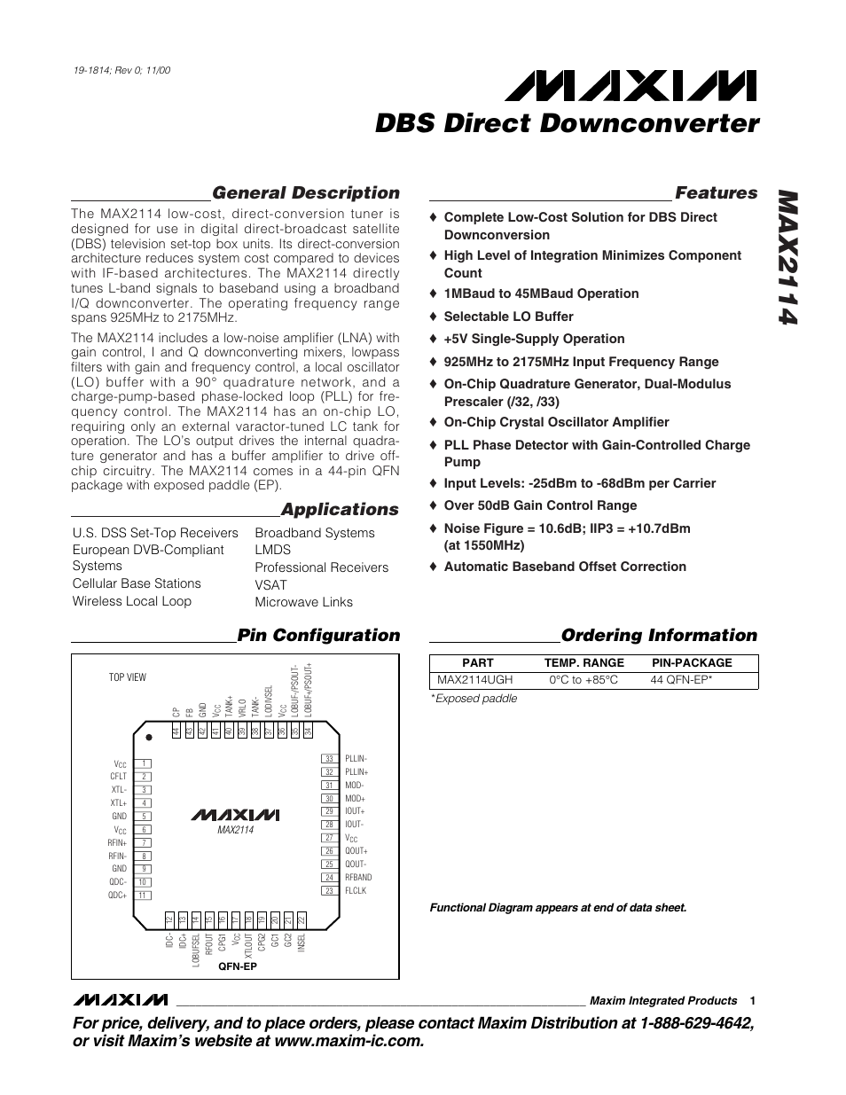 Rainbow Electronics MAX2114 User Manual | 8 pages