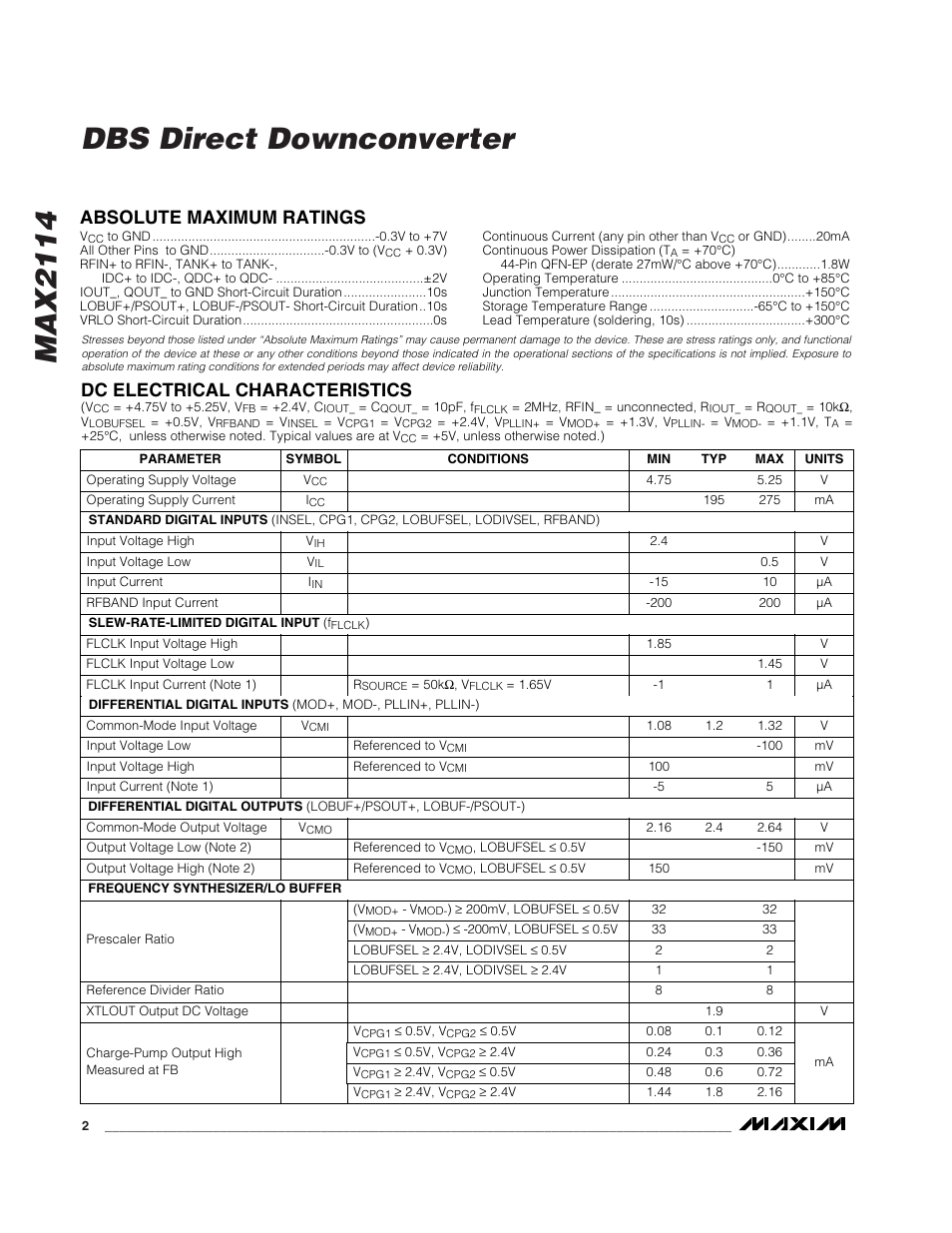 Max2114 dbs direct downconverter | Rainbow Electronics MAX2114 User Manual | Page 2 / 8