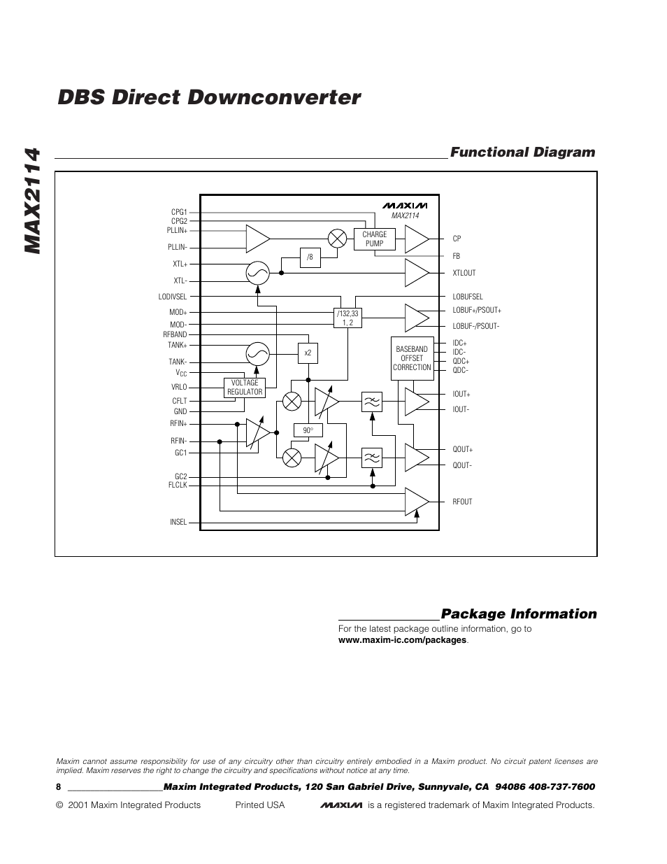 Max2114 dbs direct downconverter, Functional diagram, Package information | Rainbow Electronics MAX2114 User Manual | Page 8 / 8