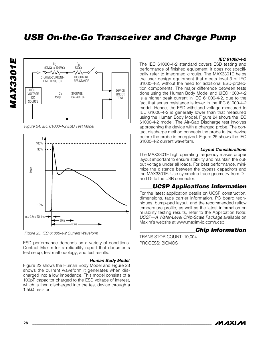 Max3301e, Usb on-the-go transceiver and charge pump, Ucsp applications information | Chip information | Rainbow Electronics MAX3301E User Manual | Page 28 / 33