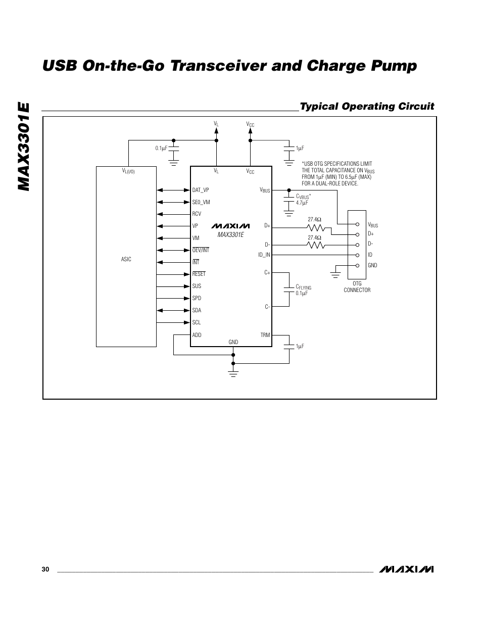 Max3301e usb on-the-go transceiver and charge pump, Typical operating circuit | Rainbow Electronics MAX3301E User Manual | Page 30 / 33