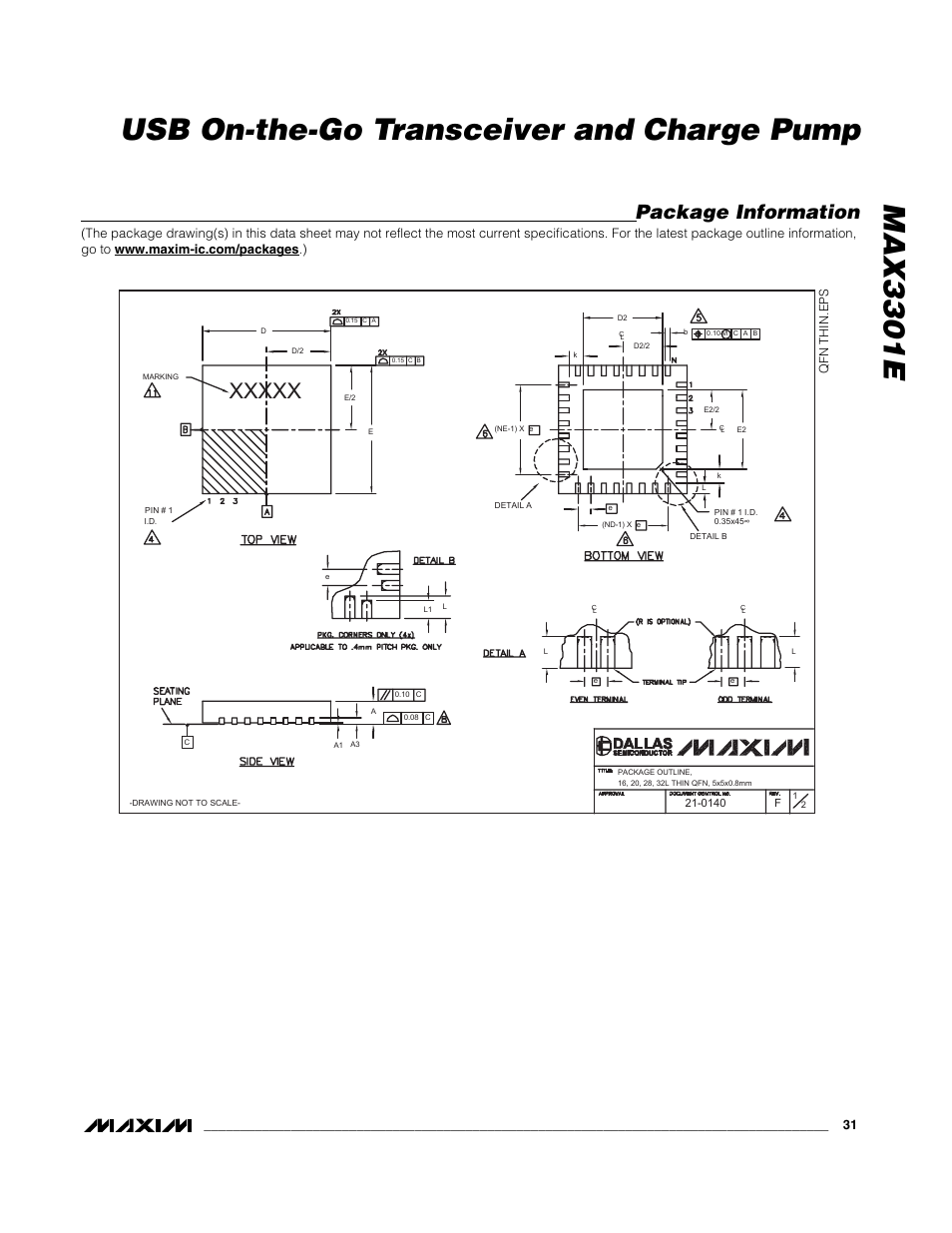 Max3301e usb on-the-go transceiver and charge pump, Package information | Rainbow Electronics MAX3301E User Manual | Page 31 / 33