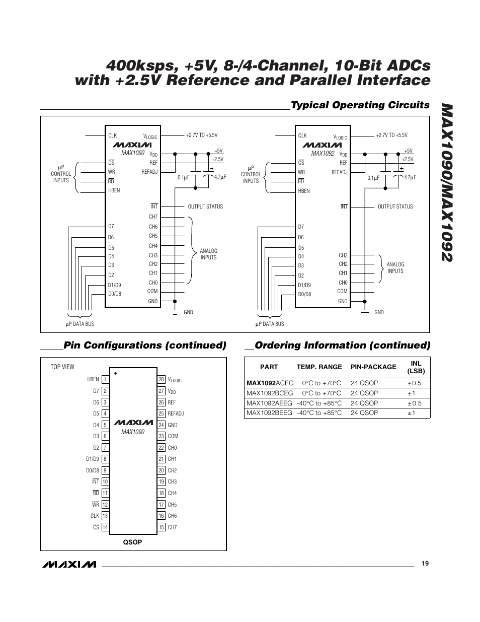 Typical operating circuits | Rainbow Electronics MAX1092 User Manual | Page 19 / 20