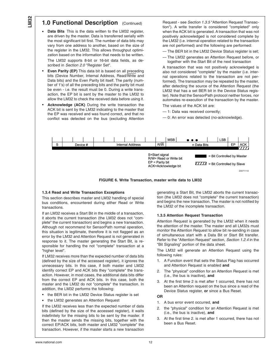 4 read and write transaction exceptions, 5 attention request transaction, 0 functional description | Rainbow Electronics LM32 User Manual | Page 12 / 24