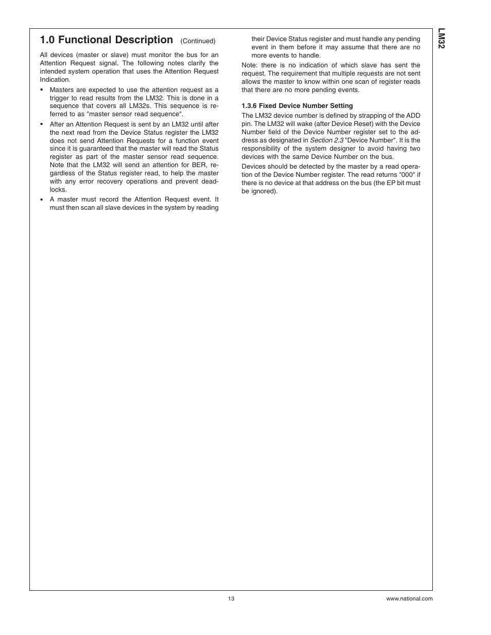 6 fixed device number setting, 0 functional description | Rainbow Electronics LM32 User Manual | Page 13 / 24