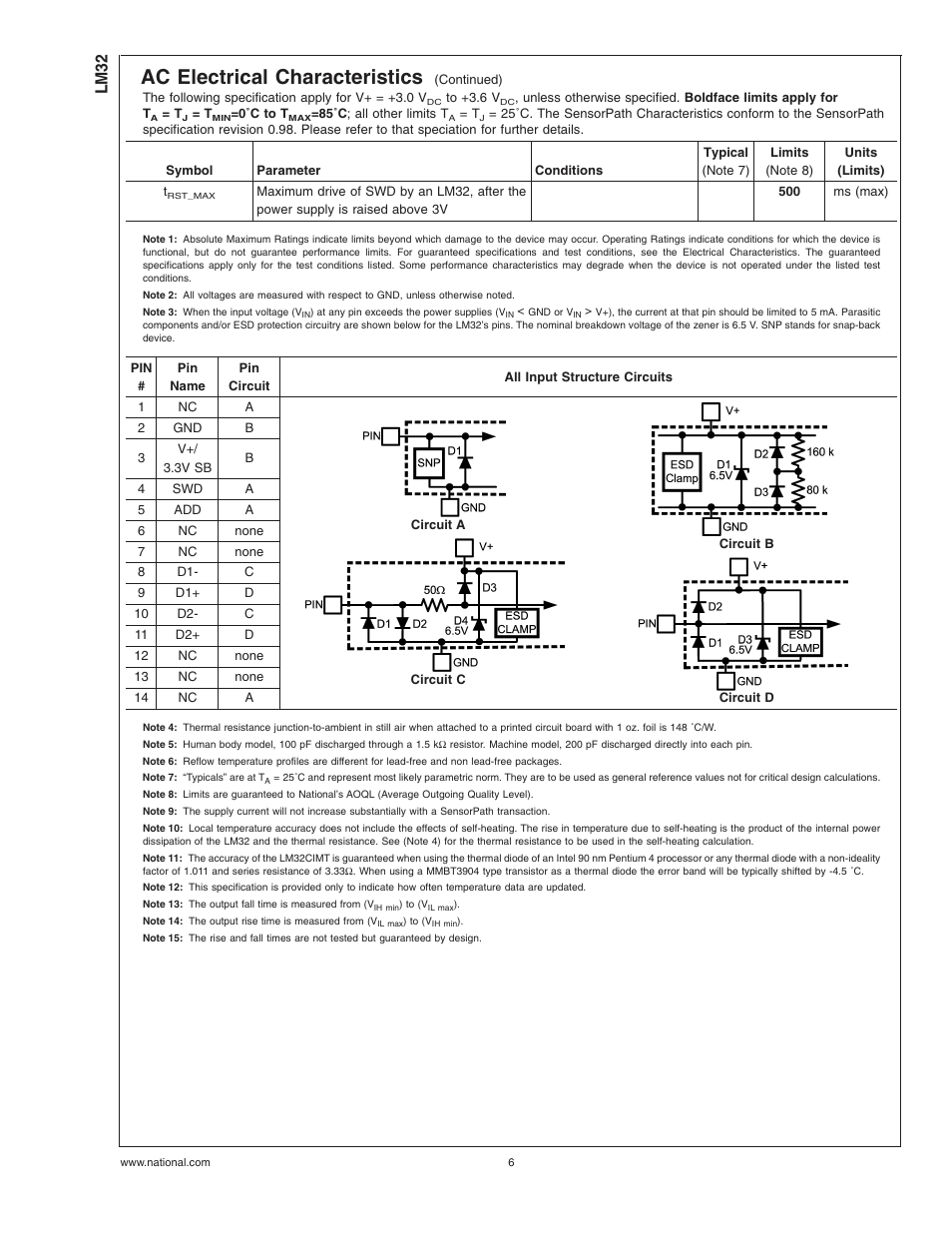 Pin(note 3), Note 3), Note 4) | Note 5), Note 6), Note 7), Note 8), Note 9), Note 11), Note 10) | Rainbow Electronics LM32 User Manual | Page 6 / 24