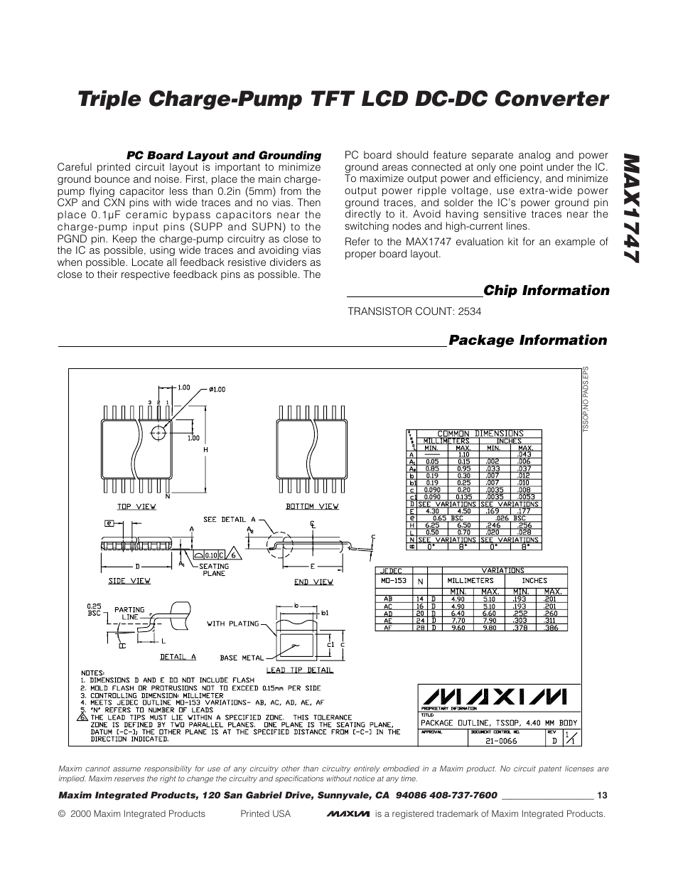 Max1747 triple charge-pump tft lcd dc-dc converter | Rainbow Electronics MAX1747 User Manual | Page 13 / 13