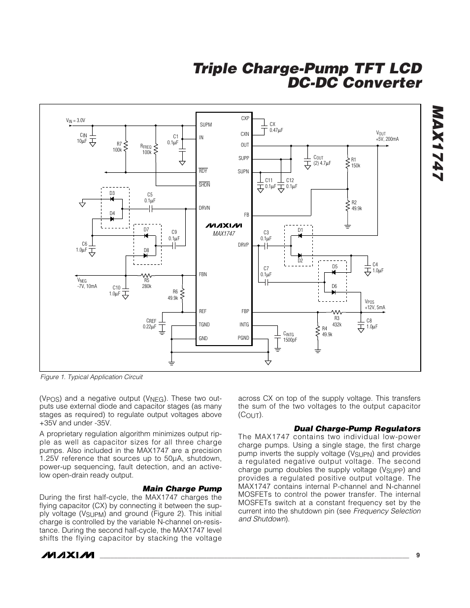 Max1747 triple charge-pump tft lcd dc-dc converter, Main charge pump, Dual charge-pump regulators | Rainbow Electronics MAX1747 User Manual | Page 9 / 13