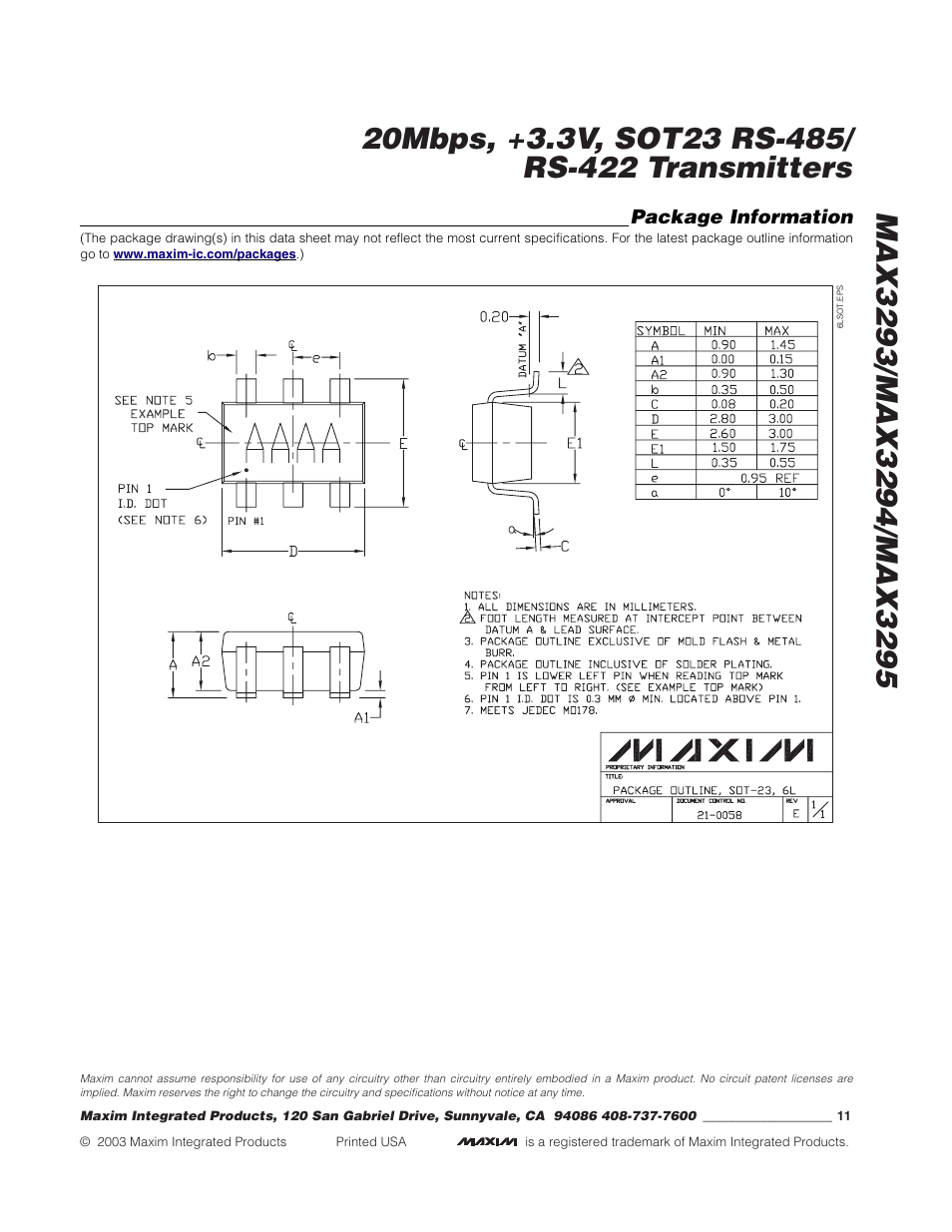 Rainbow Electronics MAX3295 User Manual | Page 11 / 11