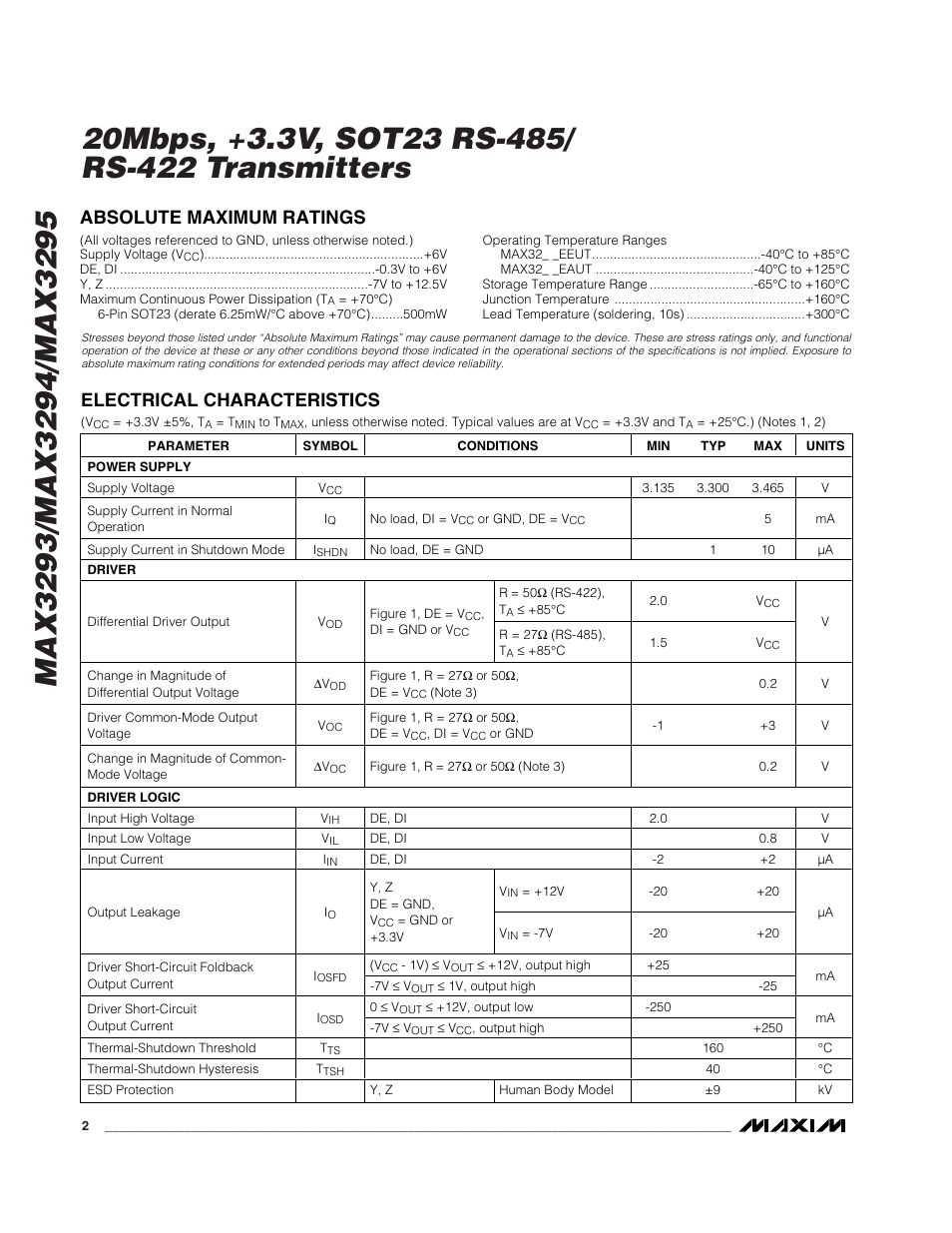 Rainbow Electronics MAX3295 User Manual | Page 2 / 11