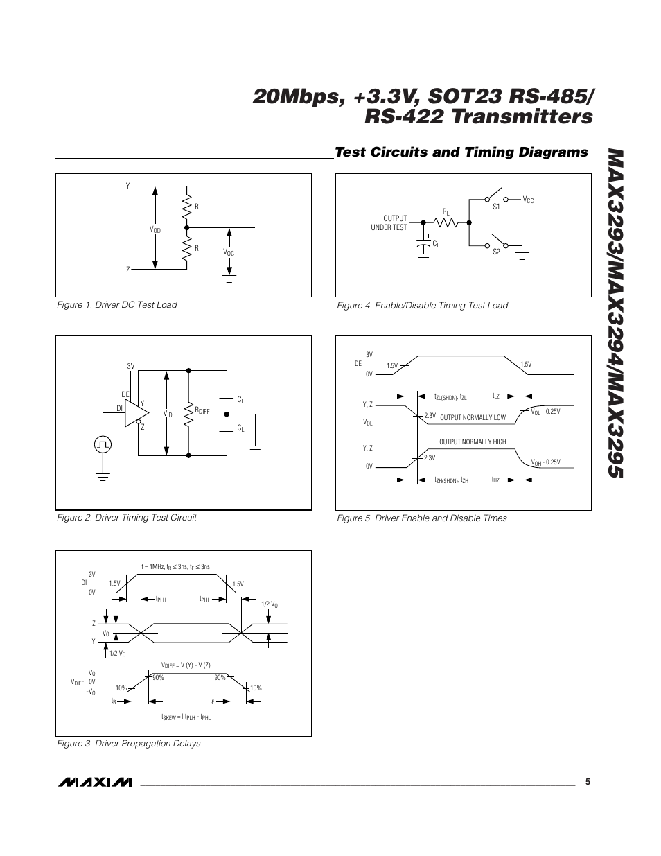 Test circuits and timing diagrams | Rainbow Electronics MAX3295 User Manual | Page 5 / 11