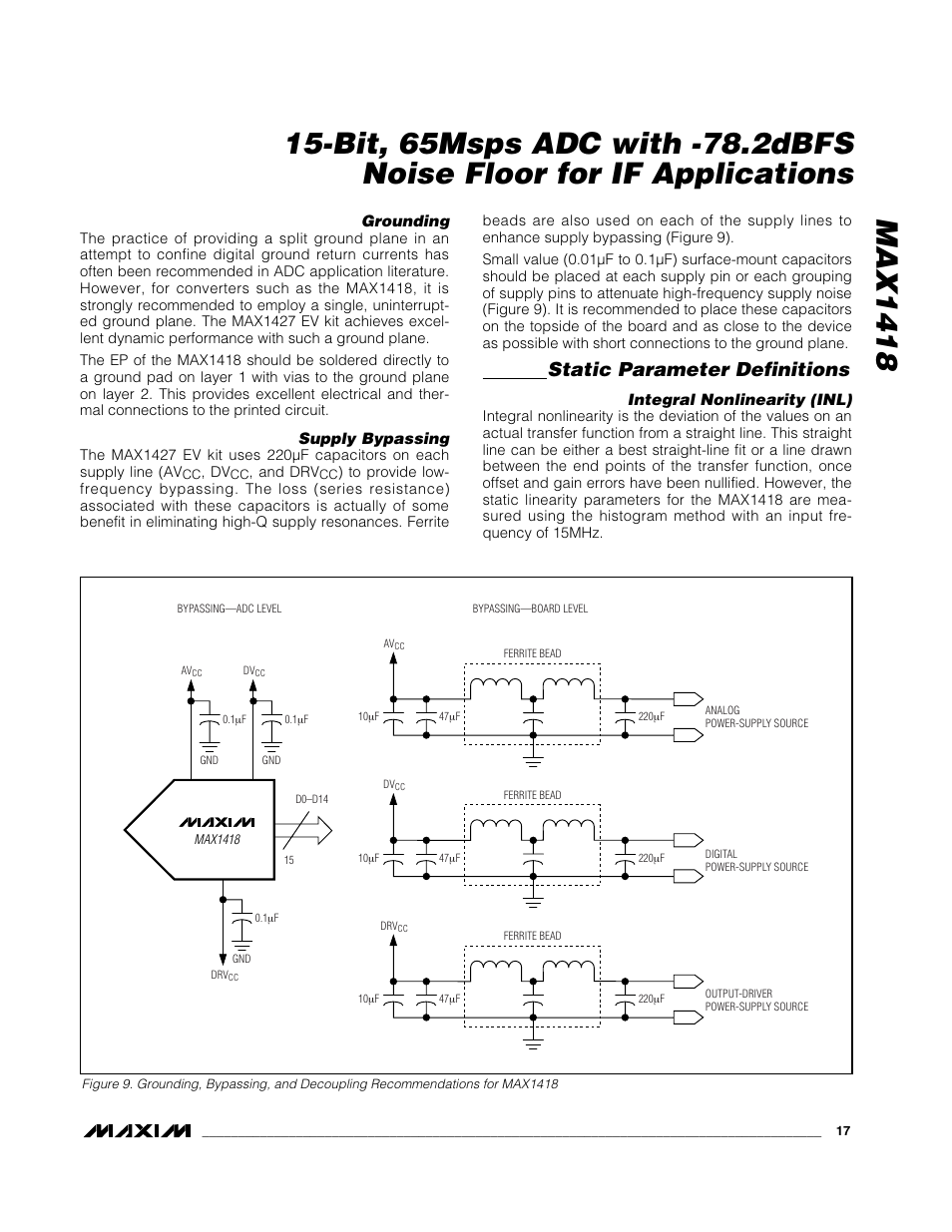 Static parameter definitions | Rainbow Electronics MAX1418 User Manual | Page 17 / 20