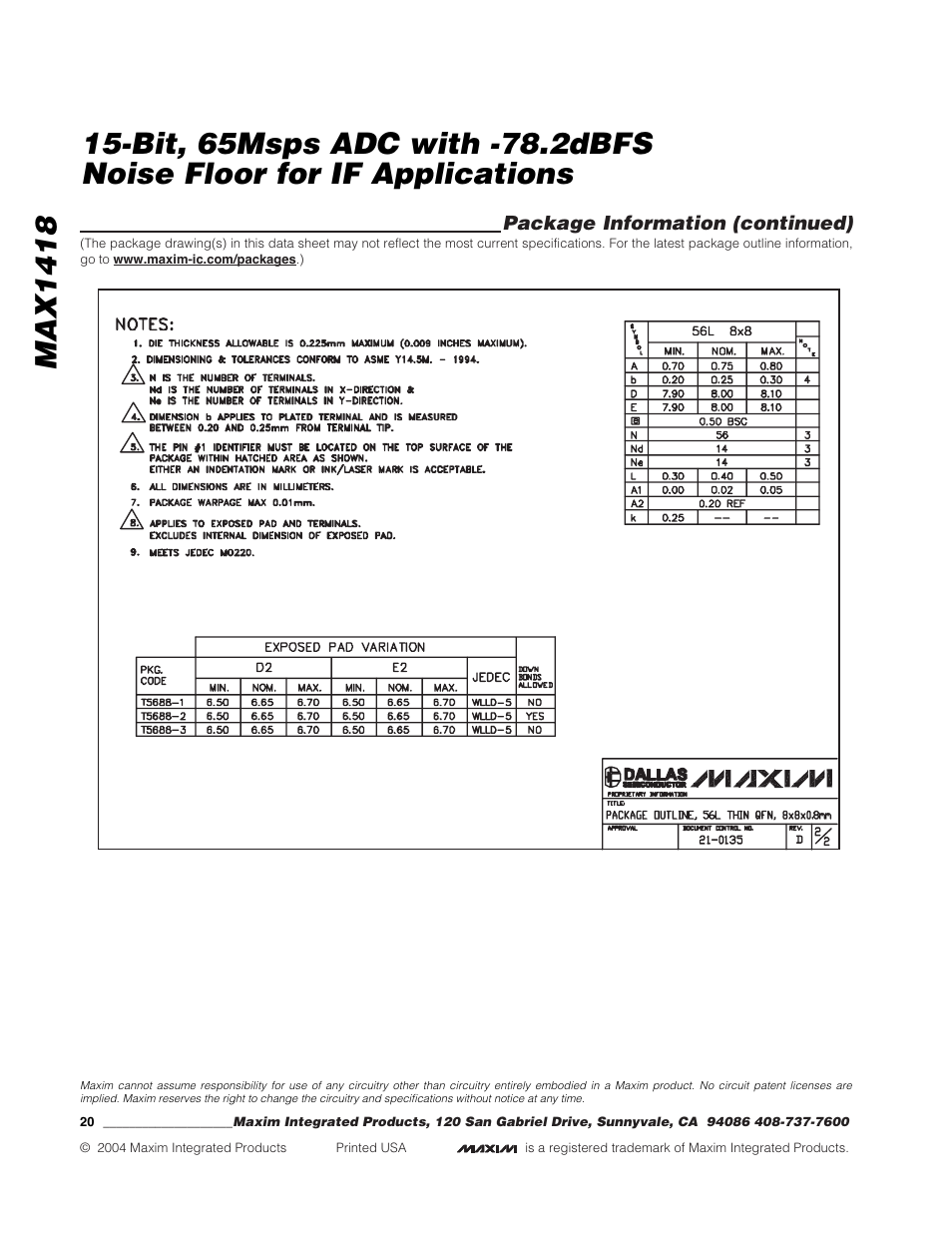 Rainbow Electronics MAX1418 User Manual | Page 20 / 20