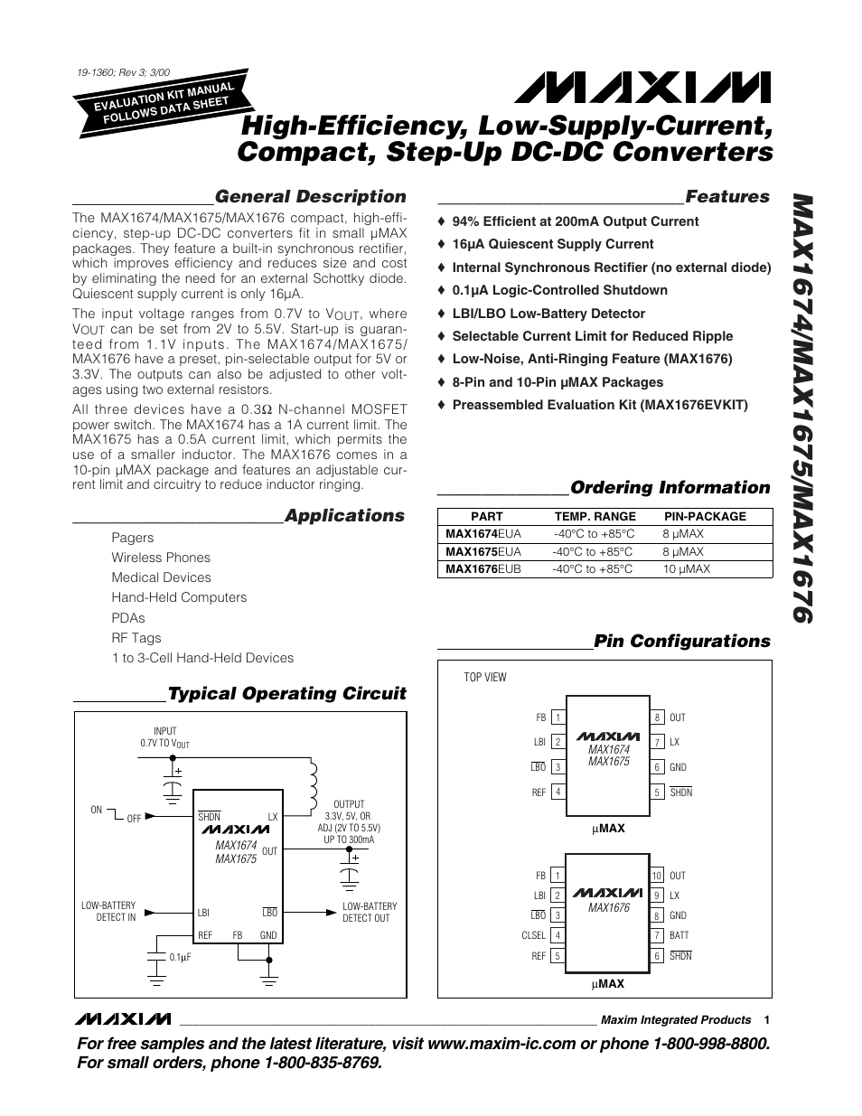 Rainbow Electronics MAX1676 User Manual | 12 pages