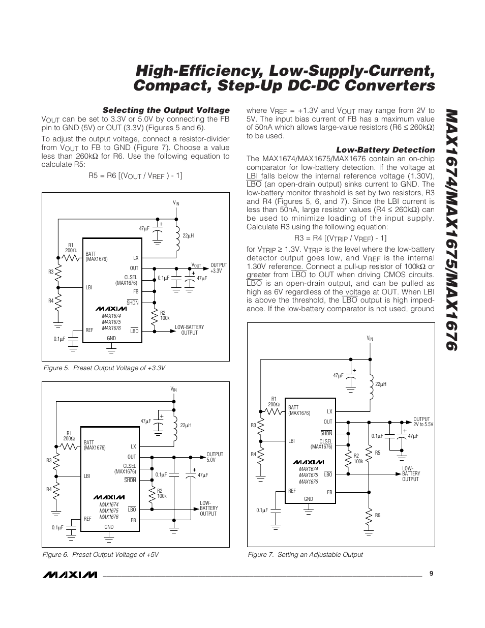 Selecting the output voltage, Low-battery detection | Rainbow Electronics MAX1676 User Manual | Page 9 / 12