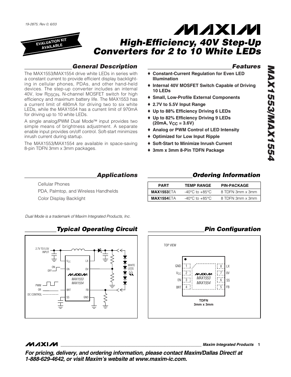 Rainbow Electronics MAX1554 User Manual | 11 pages
