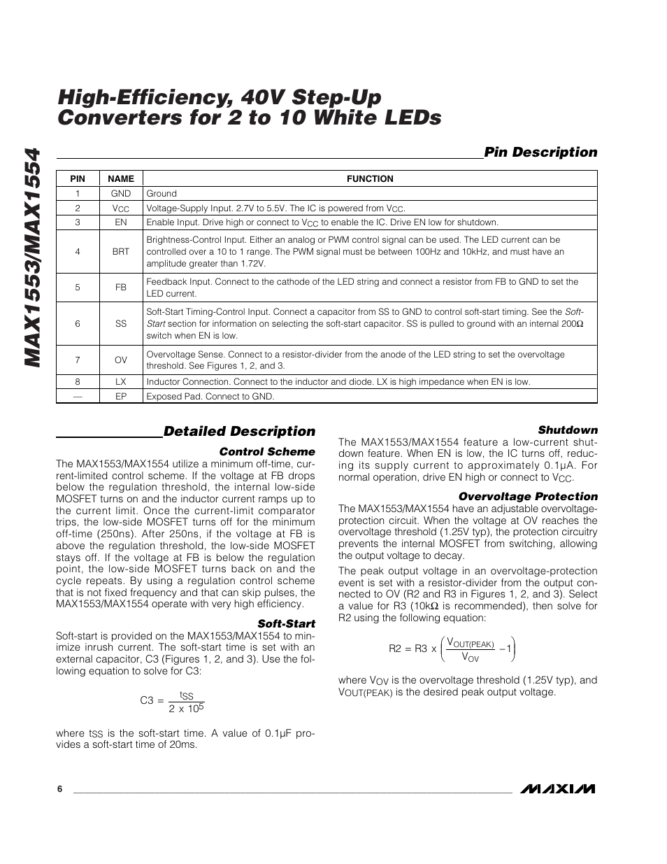 Detailed description, Pin description | Rainbow Electronics MAX1554 User Manual | Page 6 / 11
