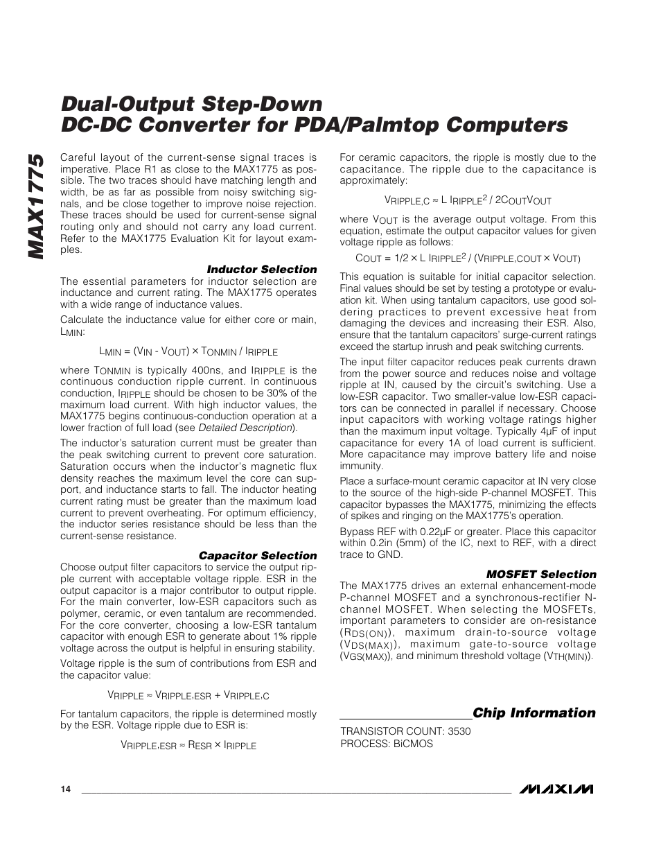 Chip information | Rainbow Electronics MAX1775 User Manual | Page 14 / 15