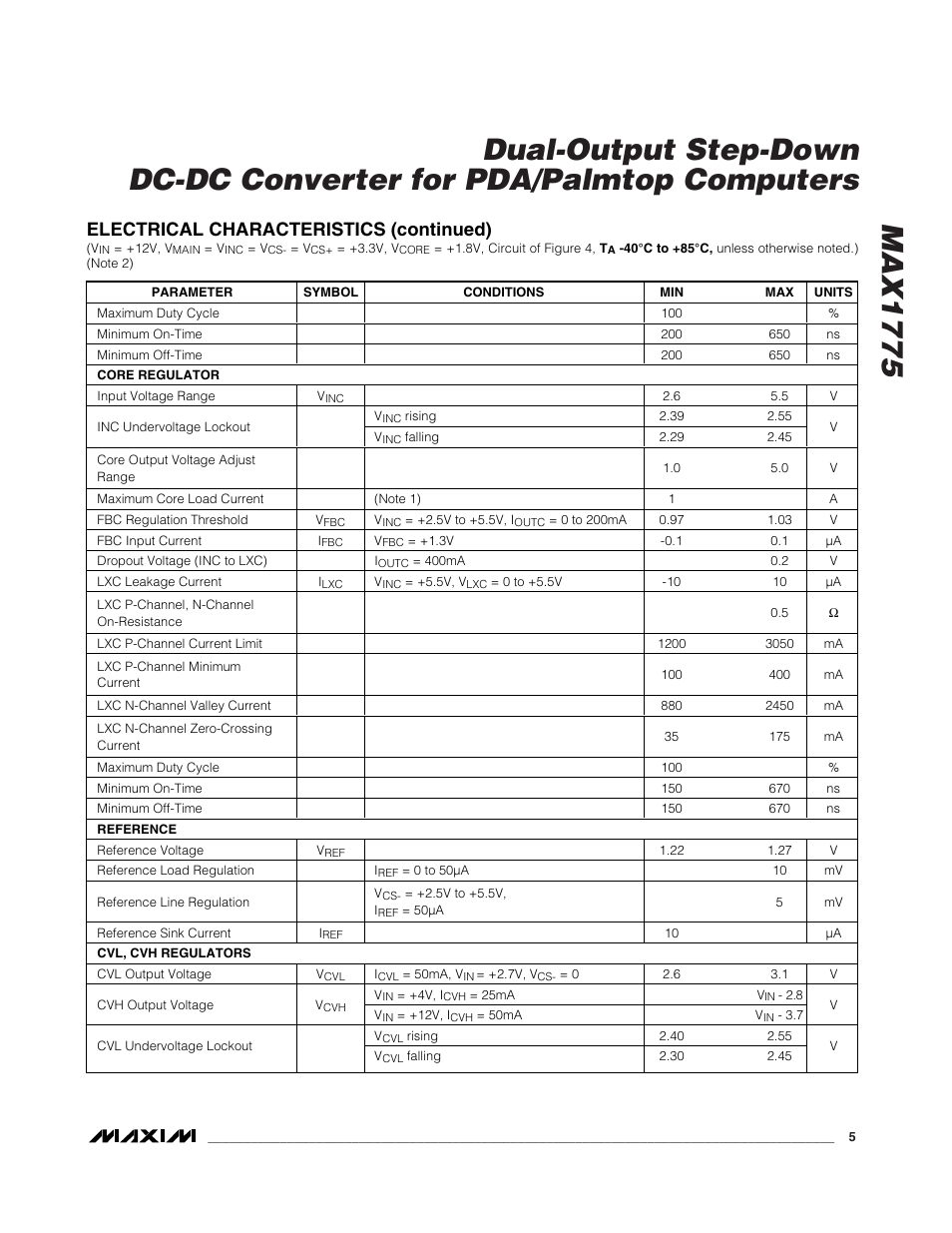 Electrical characteristics (continued) | Rainbow Electronics MAX1775 User Manual | Page 5 / 15