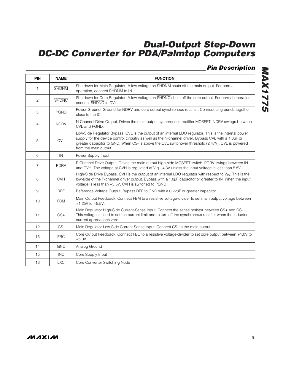 Pin description | Rainbow Electronics MAX1775 User Manual | Page 9 / 15