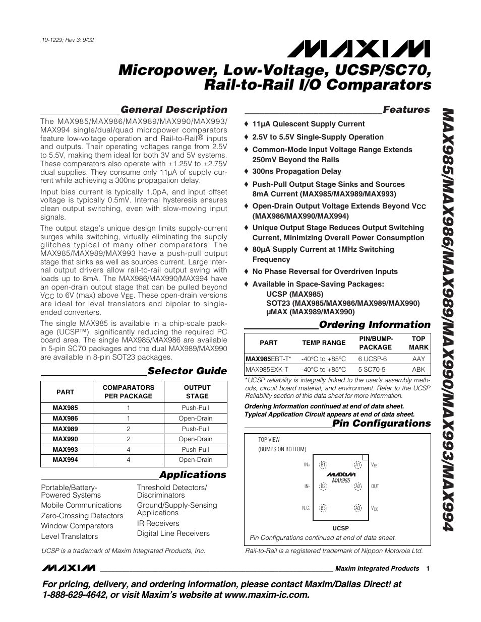 Rainbow Electronics MAX993 User Manual | 13 pages