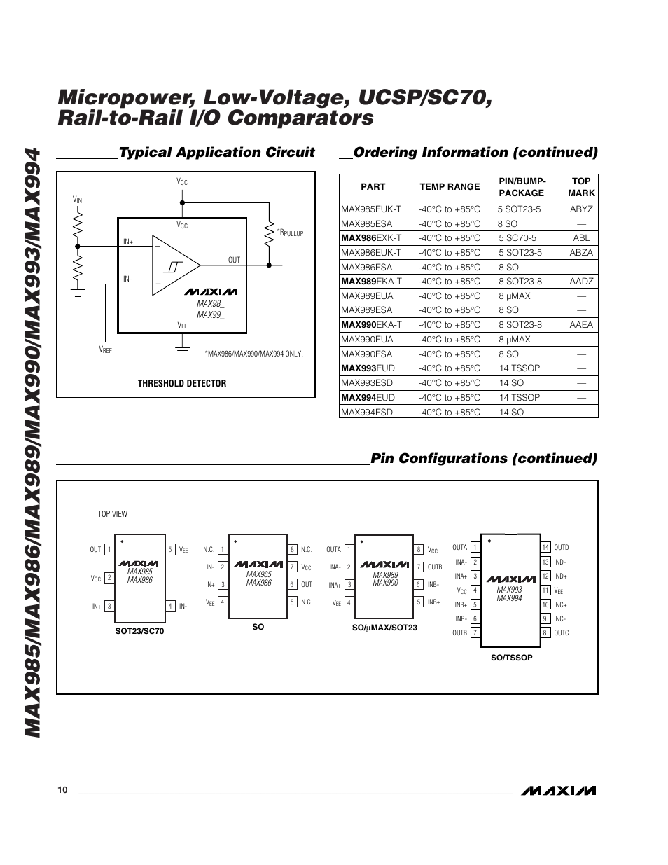 Pin configurations (continued) | Rainbow Electronics MAX993 User Manual | Page 10 / 13