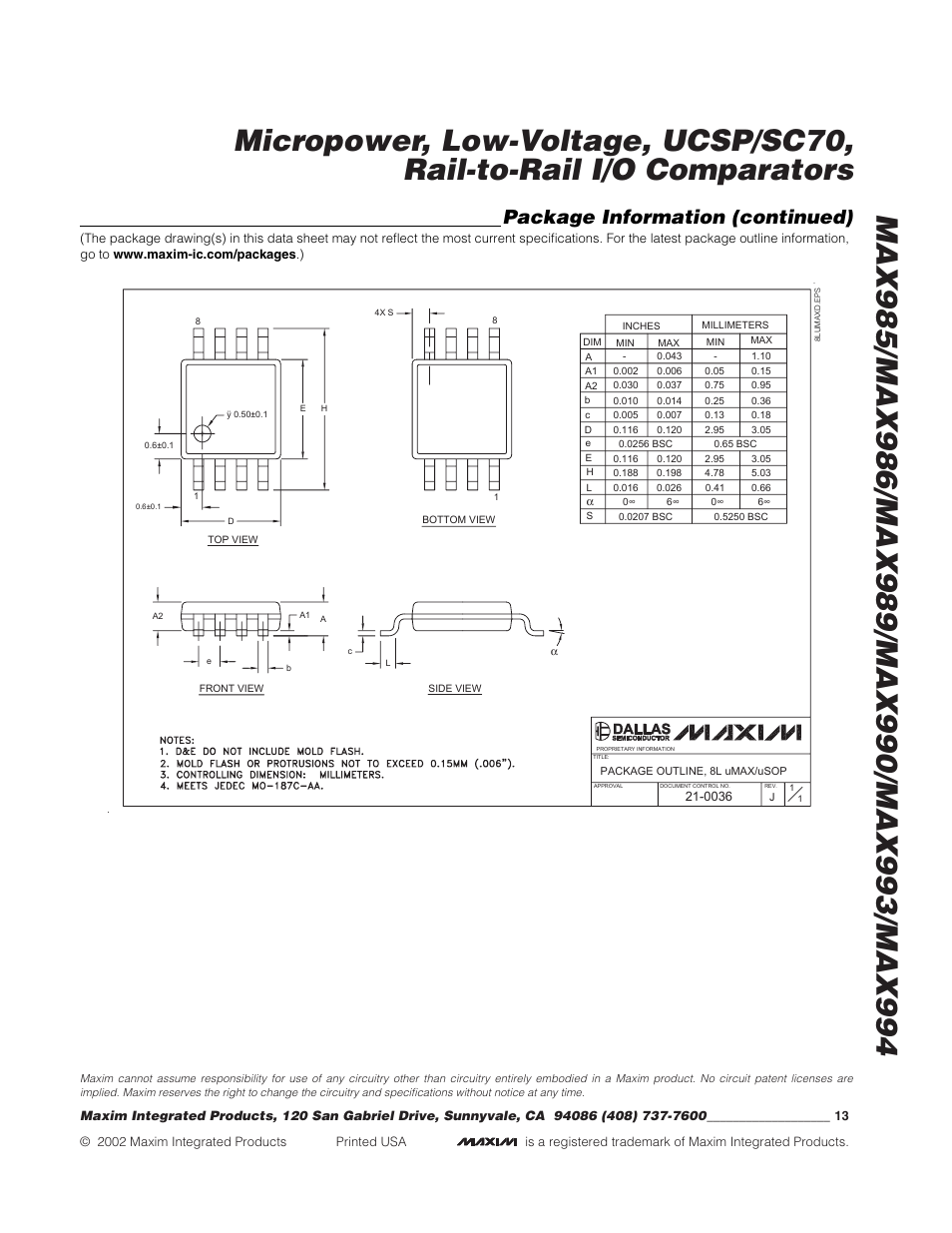 Package information (continued) | Rainbow Electronics MAX993 User Manual | Page 13 / 13