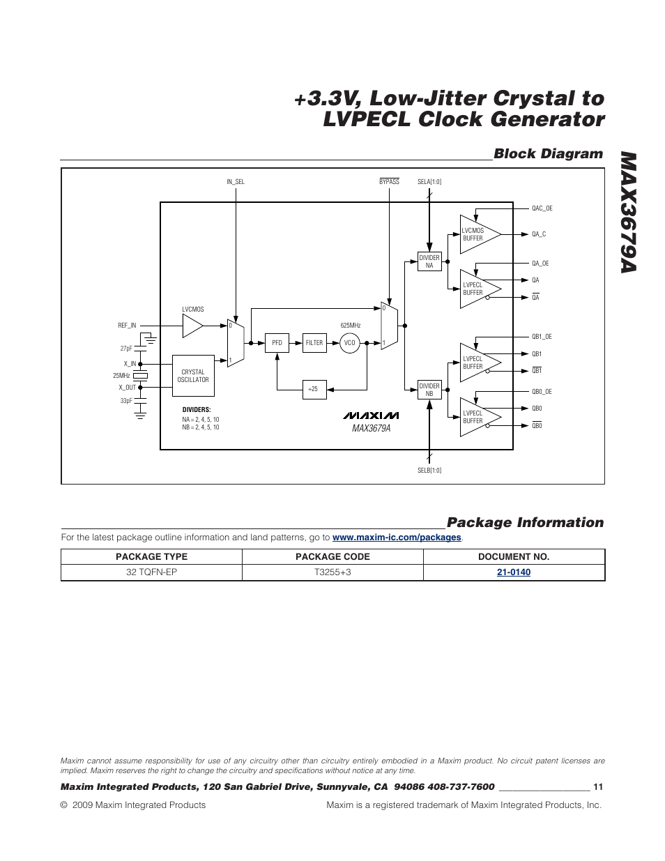 Block diagram, Package information | Rainbow Electronics MAX3679A User Manual | Page 11 / 11
