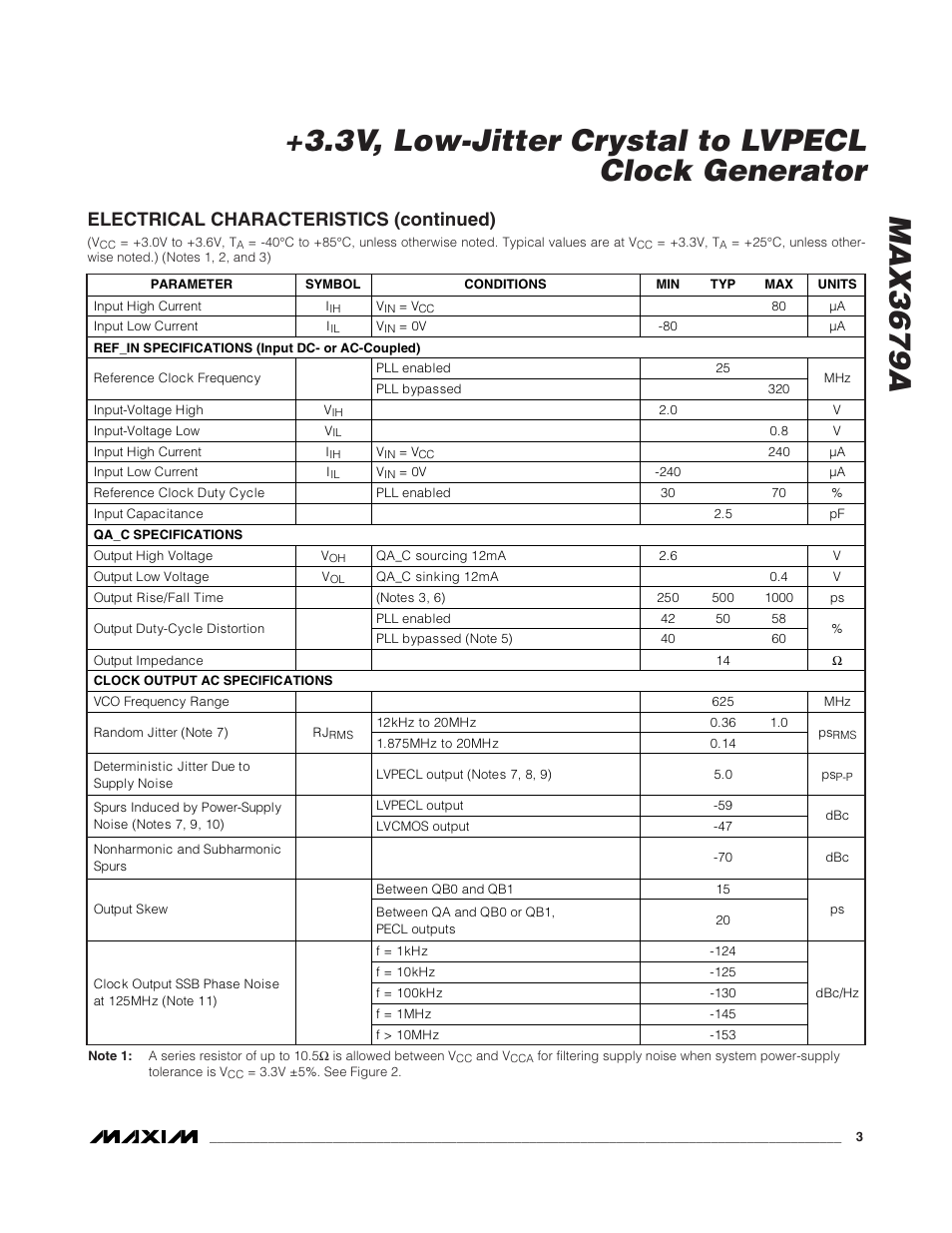 Electrical characteristics (continued) | Rainbow Electronics MAX3679A User Manual | Page 3 / 11