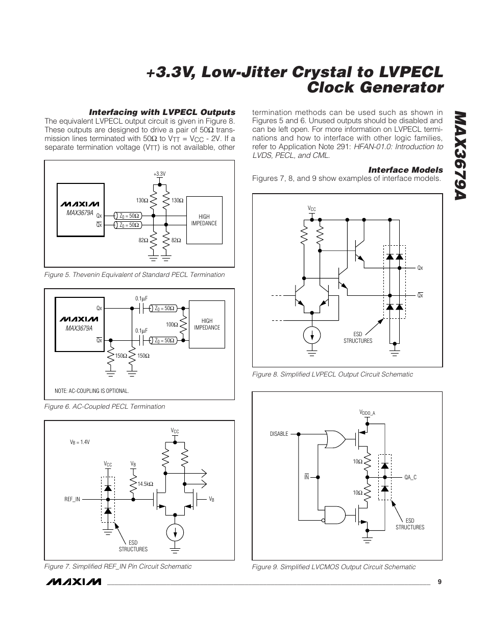 Max3679a, 3v, low-jitter crystal to lvpecl clock generator, Interfacing with lvpecl outputs | Interface models | Rainbow Electronics MAX3679A User Manual | Page 9 / 11