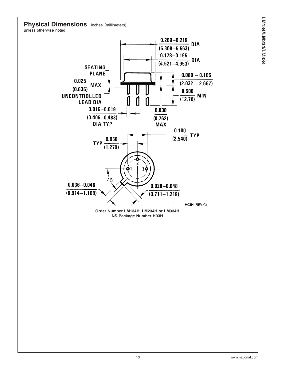 Physical dimensions | Rainbow Electronics LM334 User Manual | Page 13 / 15