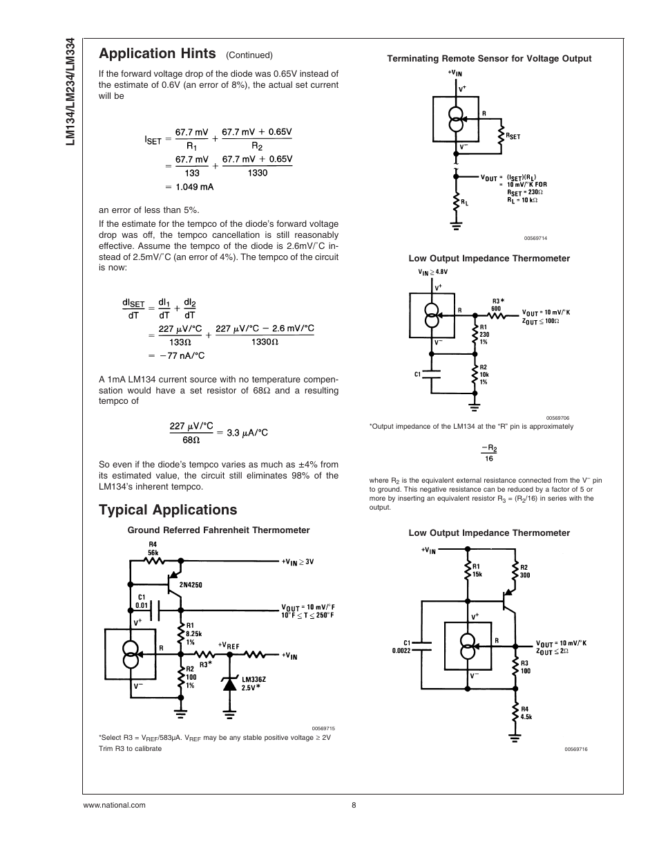 Typical applications, Application hints | Rainbow Electronics LM334 User Manual | Page 8 / 15