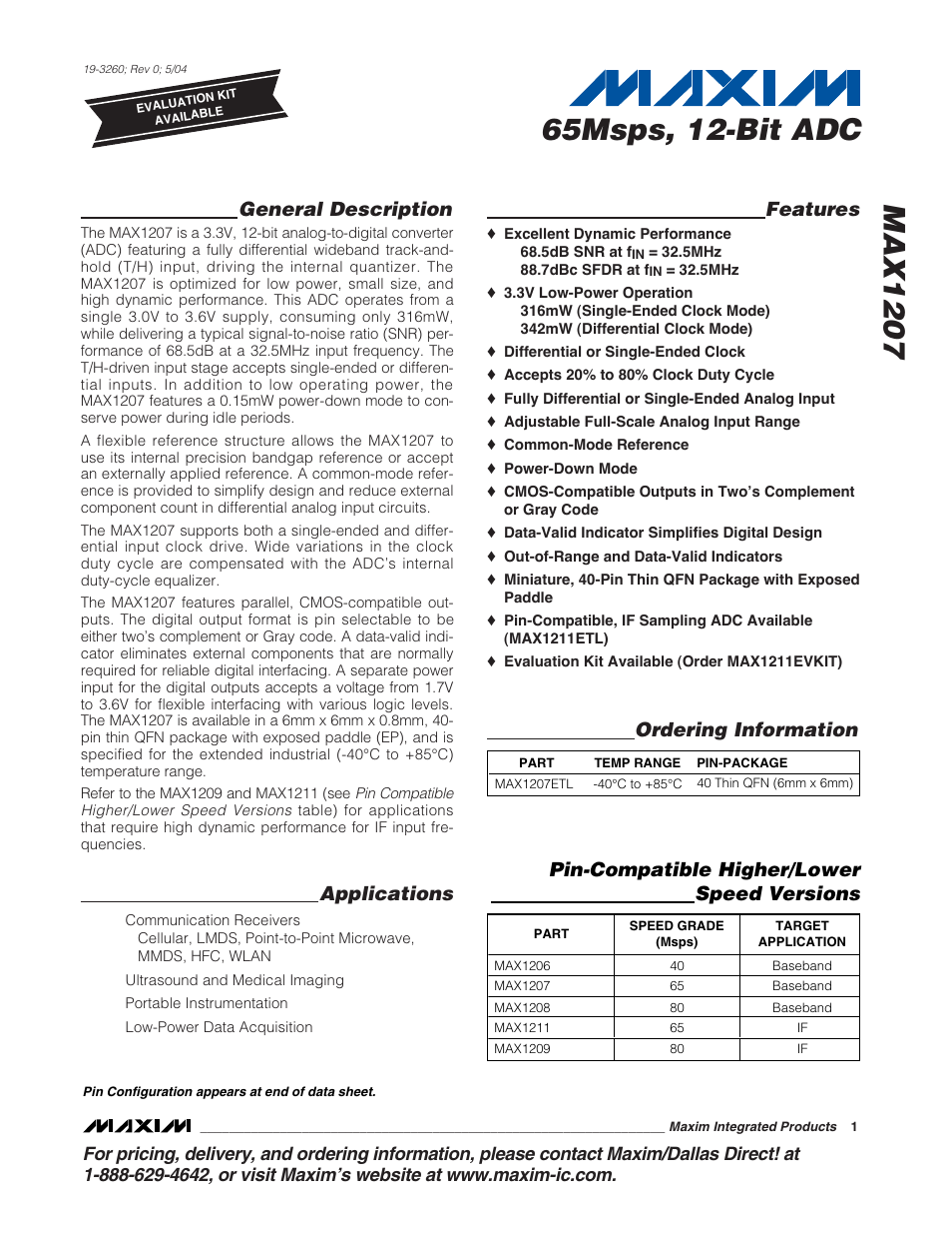 Rainbow Electronics MAX1207 User Manual | 29 pages