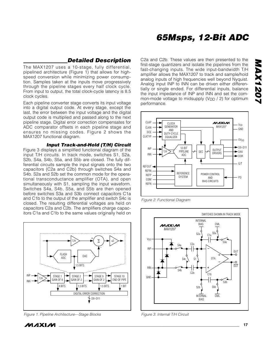 Detailed description, Input track-and-hold (t/h) circuit | Rainbow Electronics MAX1207 User Manual | Page 17 / 29