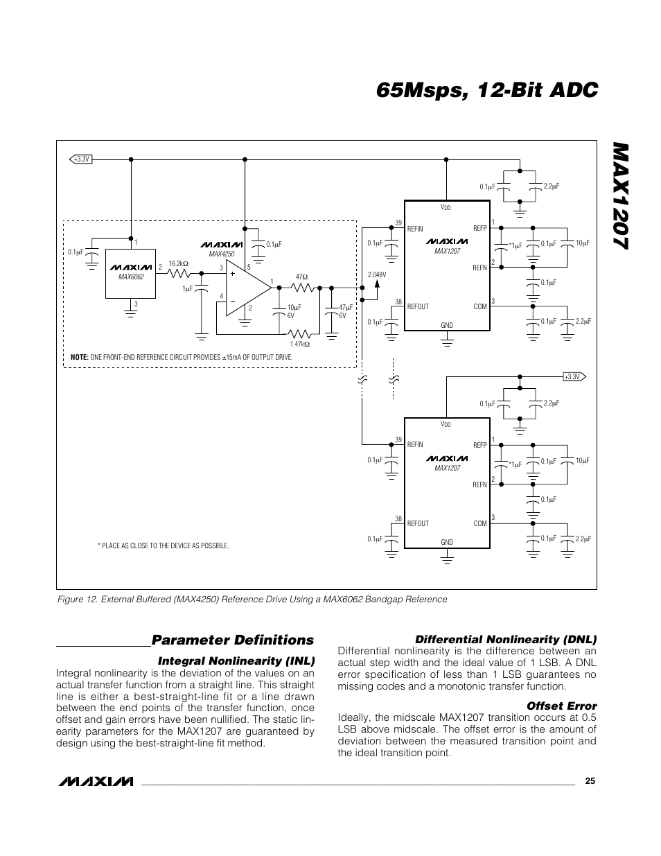 Parameter definitions, Integral nonlinearity (inl), Differential nonlinearity (dnl) | Offset error | Rainbow Electronics MAX1207 User Manual | Page 25 / 29