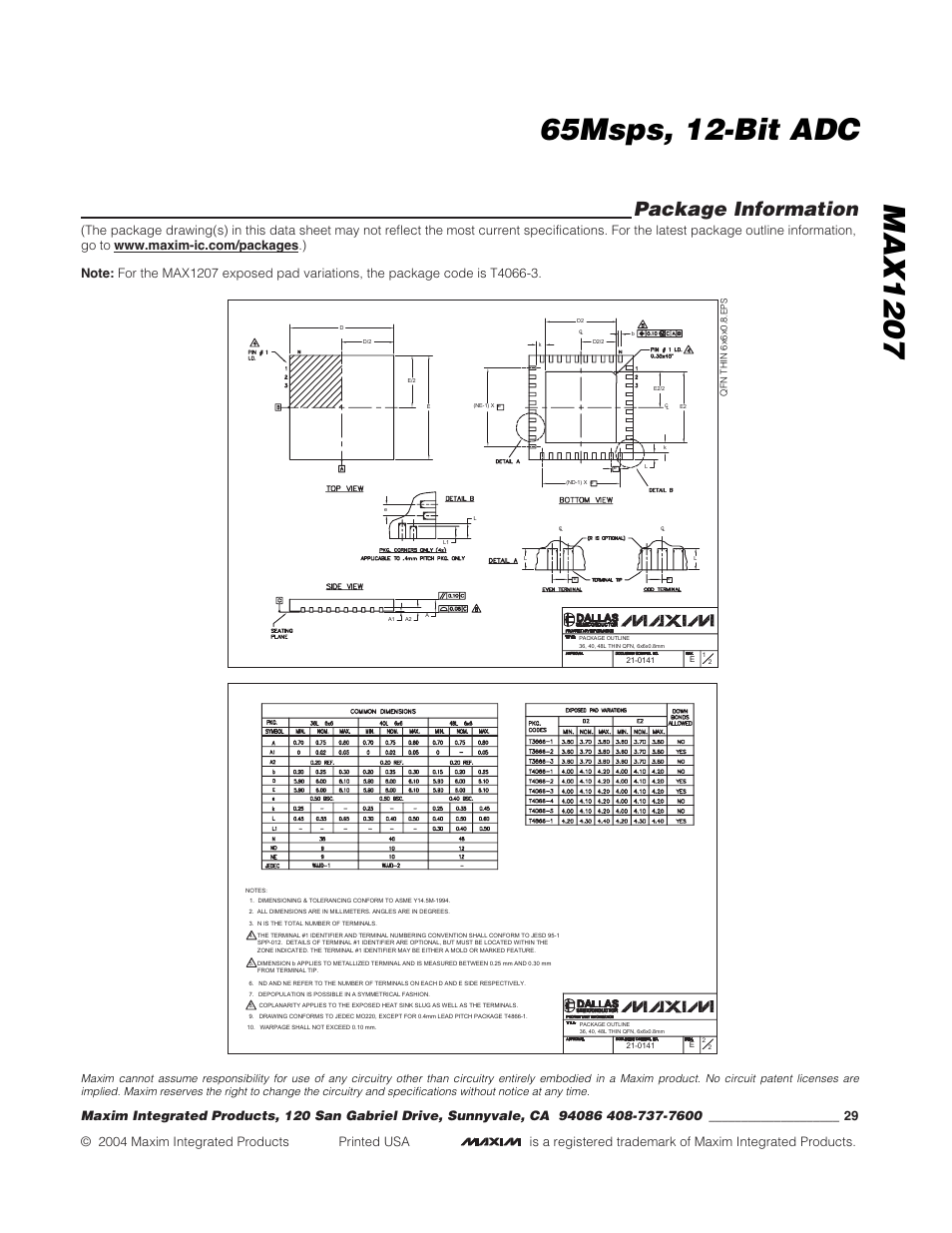 Package information | Rainbow Electronics MAX1207 User Manual | Page 29 / 29